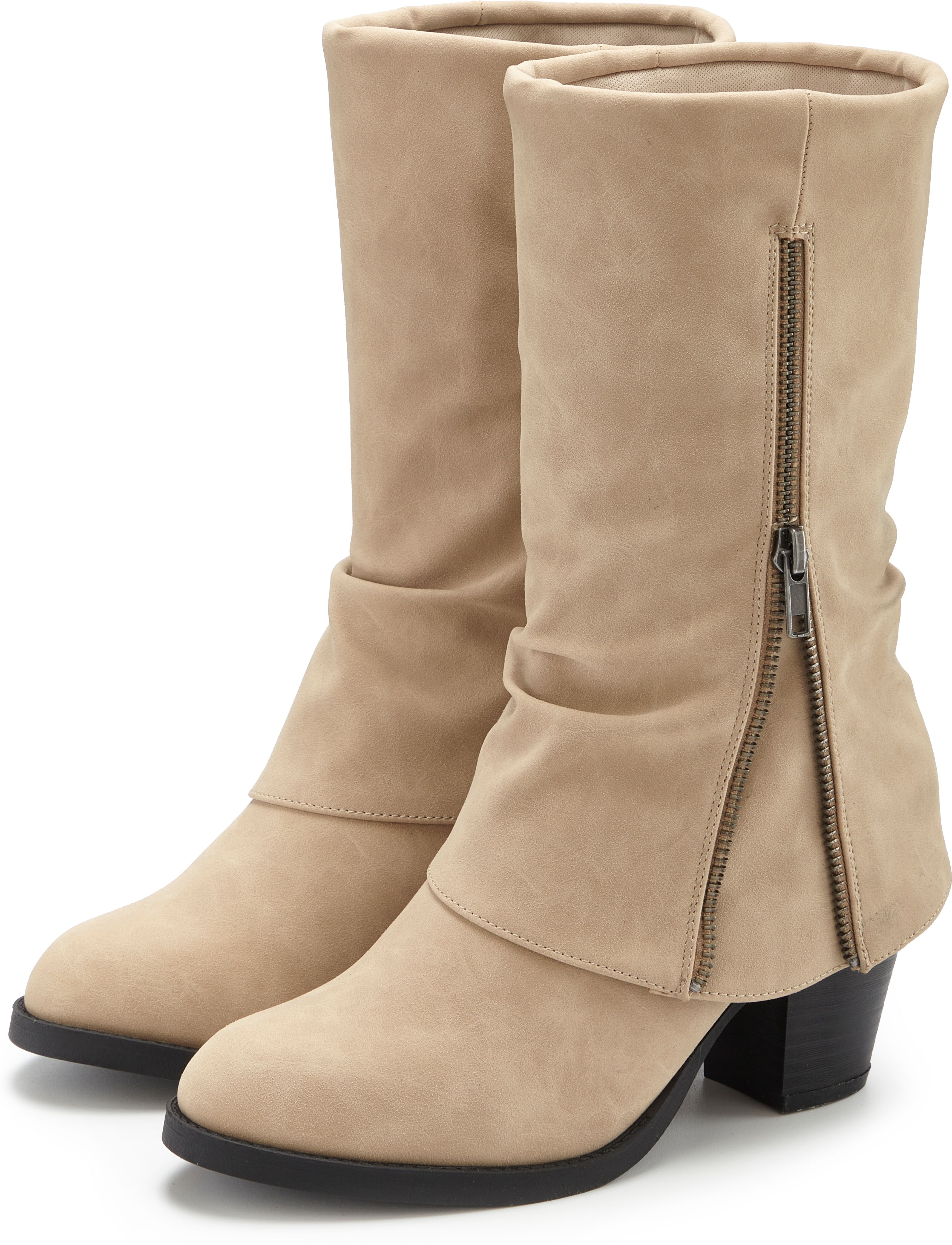 Stiefel LASCANA "Stiefelette, Boots, Cowboy-Stiefel", Damen, Gr. 36, Textil, beige, Obermaterial: 100% Lederimitat. Decksohle: 100% Textilmaterial. Futter: 100% Textilmaterial. Laufsohle: 100% Synthetik, unifarben, Basic, Schuhe Stiefel, NEU mit Blockabsa