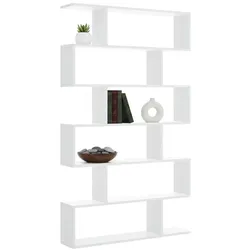 Dmora Buchhandlung Joliet, Hohes doppelseitiges Bücherregal, Trennregal mit 5 Fachböden, Modernes Büroregal, 80x24h192 cm, Glänzend Weiß