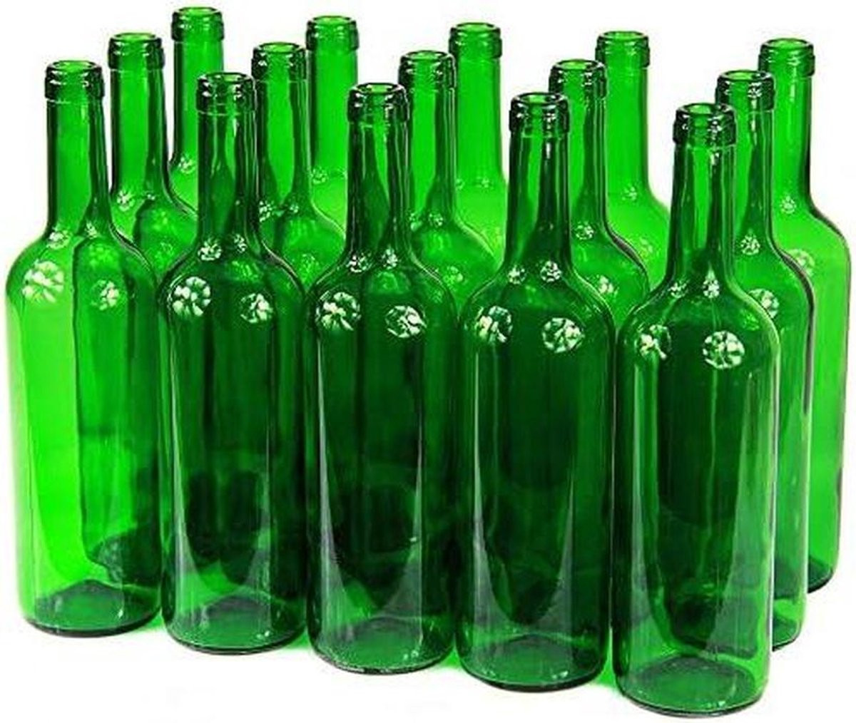 Set van 8 groene lege glazen wijnflessen van 750 ml