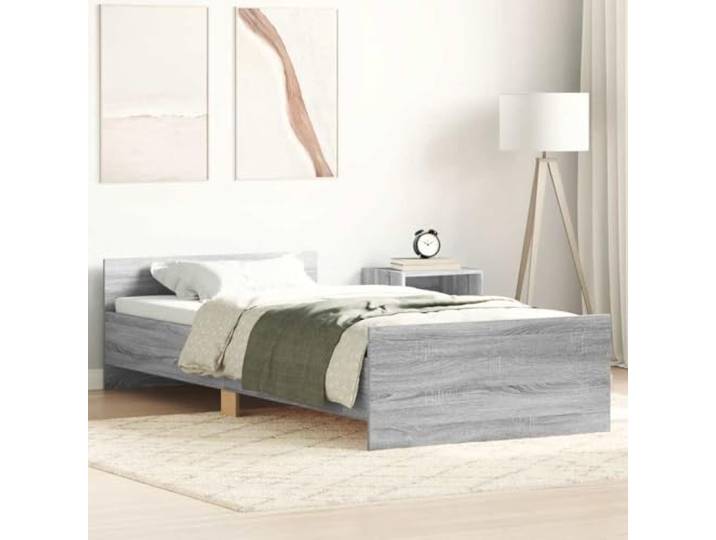 WDGJJFECNMUEHI Holzwerkstoff mit Kopfteil Bettgestell 90x190 cm Grau Bettgestell Grau Sonoma 90x190 cm Holzwerkstoff mit Kopfteil und Lattenrost Stabiles Bettrahmen für Schlafzimmer