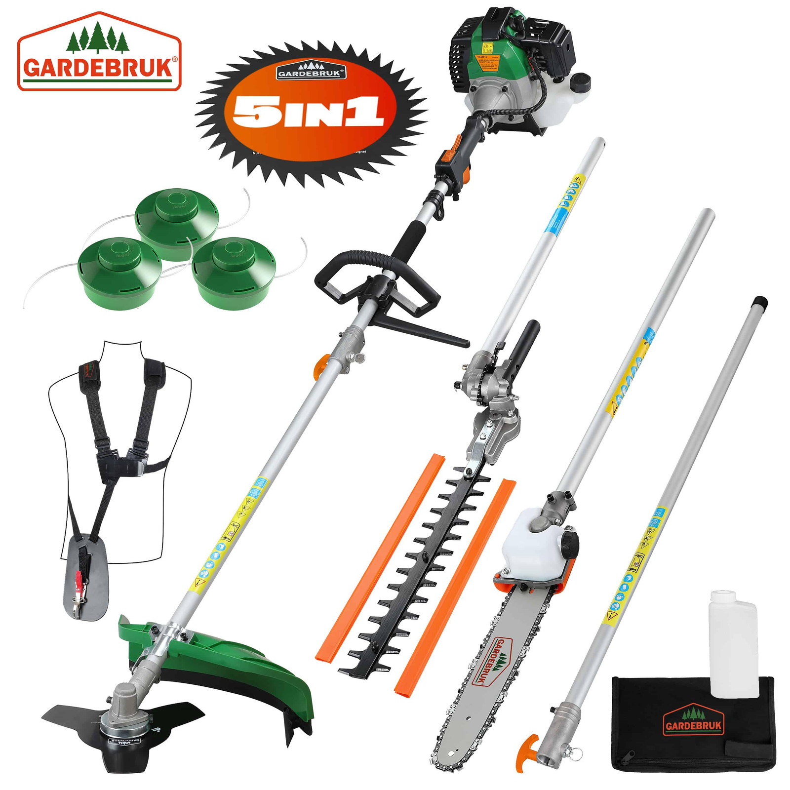 Gardebruk Benzine Multitool 5in1 inclusief accessoires en 3 spoelen