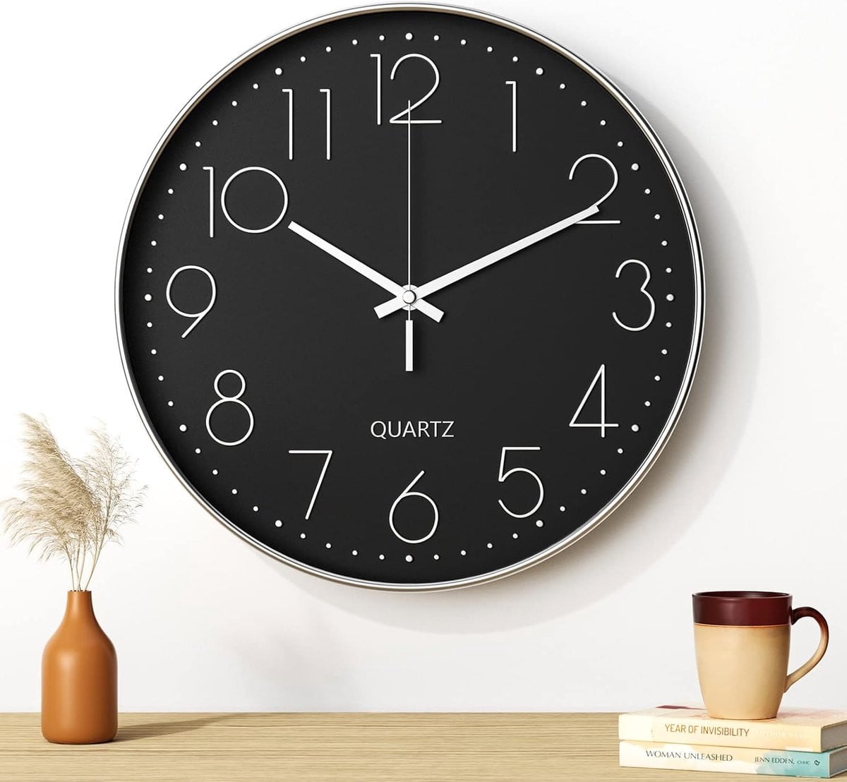 Modern minimalist wandklok met stille quartz beweging, 30 cm diameter