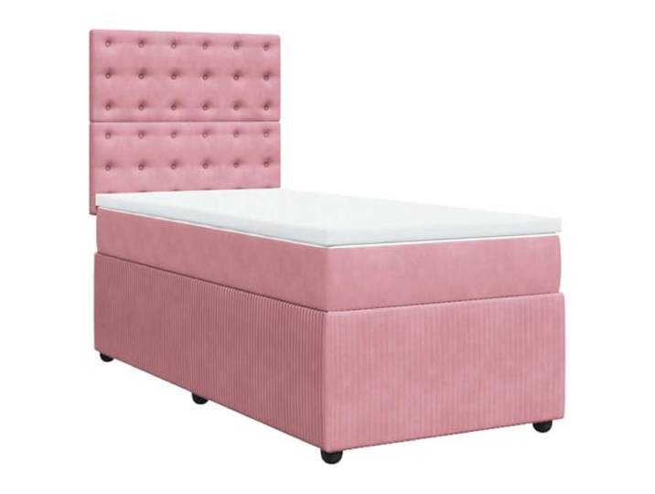 PUGYNBK Boxspringbett, Samt, Rosa, 90 x 200 cm Mit Taschenfederkernmatratze, verstellbarem Kopfteil, atmungsaktiver Matratzenschoner, Latten