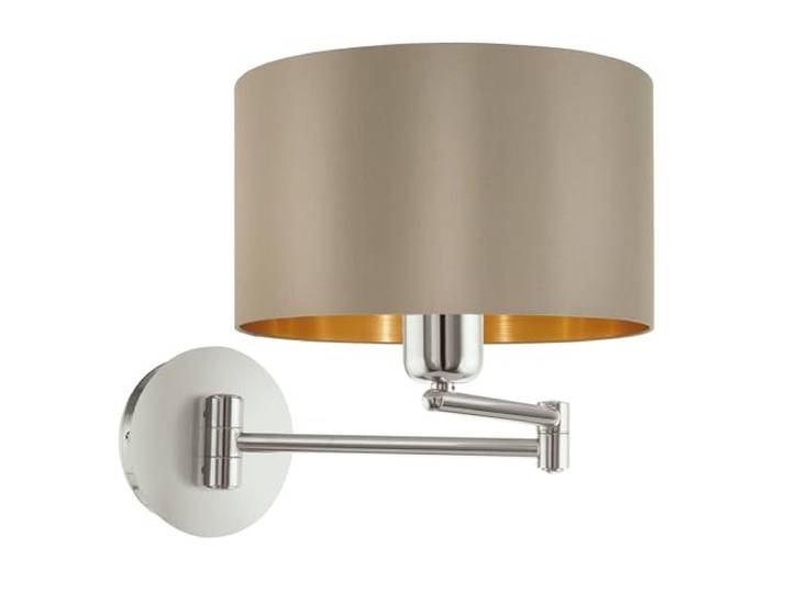 Eglo Applique murale intérieure Maserlo\, luminaire d’intérieur avec bras articule\, spot en acier et textile\, nickel-mat\, taupe\, doré\, douille E27\, avec interrupteur