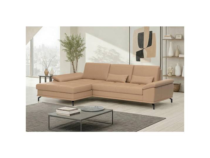 Sit & More Ecksofa Costello E, Cappuccino, Metall, Echtleder,Kombination Echtleder/Stoff,Kombination Echtleder/Stoff, Nappaleder,Nappaleder,Nappaleder, 5,5-Sitzer, Füllung: Polyester, Ottomane links, L-Form, 301x176 cm, Schlafen auf Sitzhöhe, Armteil links, rechts, Wohnzimmer, Sofas & Couches, Wohnlandschaften, Ecksofas