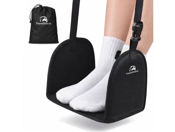 Travelhawk Voetensteun - Voetenhangmat voor Reis - Ergonomisch en Compact - Zwart