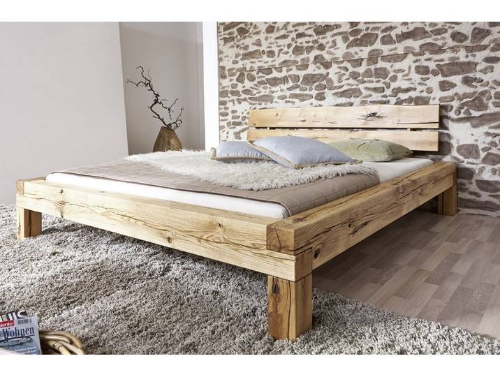 Balkenbett 'Manuel' 160x200 cm Wildeiche massiv BE-0405