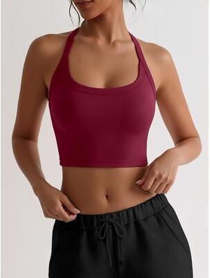 Women Boutique Women Halter Neck Crop Top Backless Sleeveless Summer Yoga Streetwear Top red s