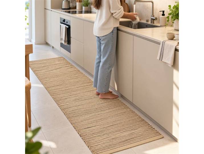 Tapis Kilim Berbère 100% Coton Tissé Main Beige 50x80 cm - Tapis de Passage Lavable en Machine - Cuisine Couloir Entrée