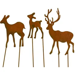 Rost-Stecker "Hirsch und Rehe", 3 Stück