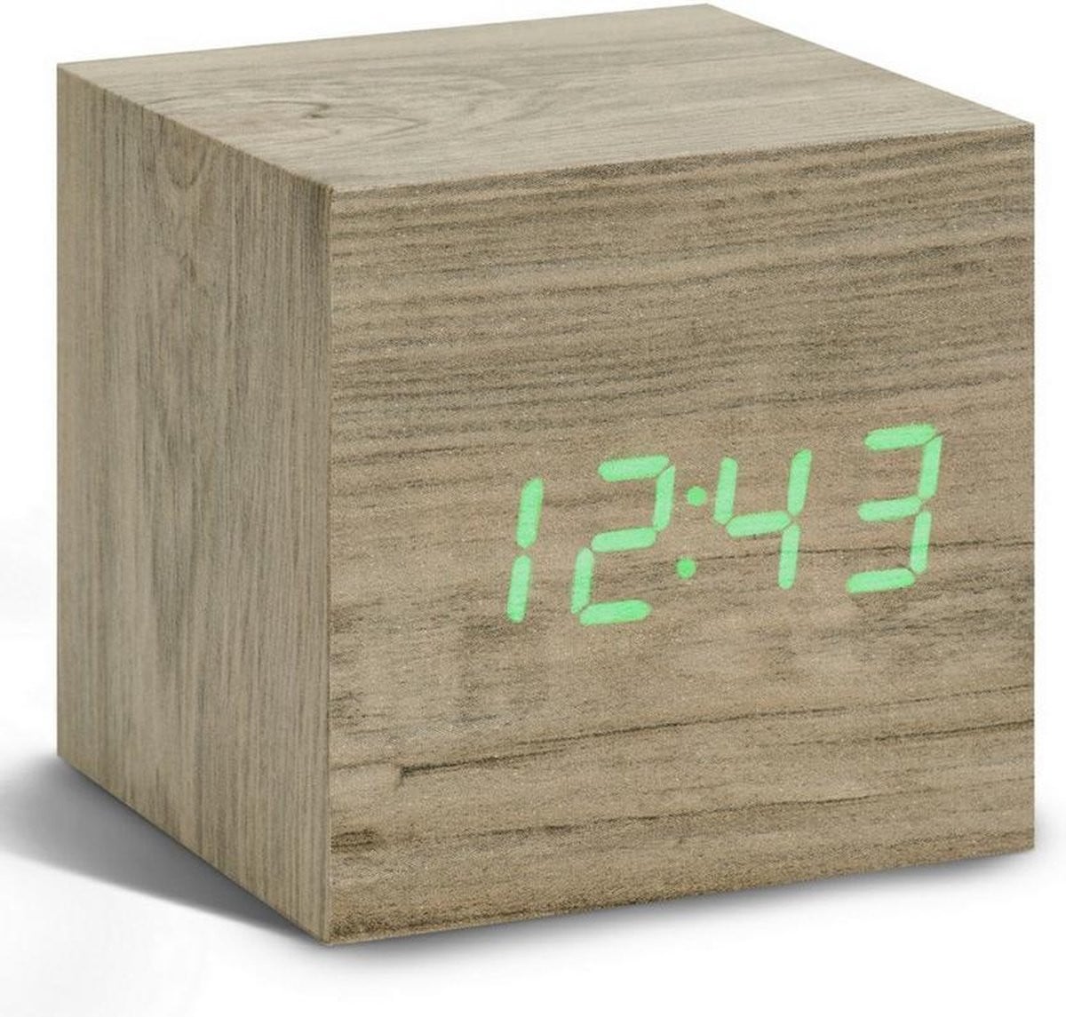 Gingko Cube click clock Alarmklok - Essen/LED Groen