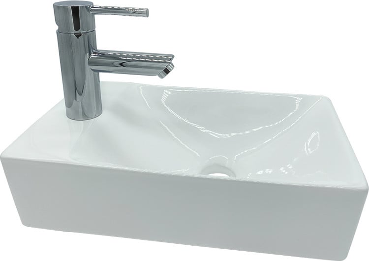 Aloni Wandwastafel voor gastenbad met kraangat, links geplaatst