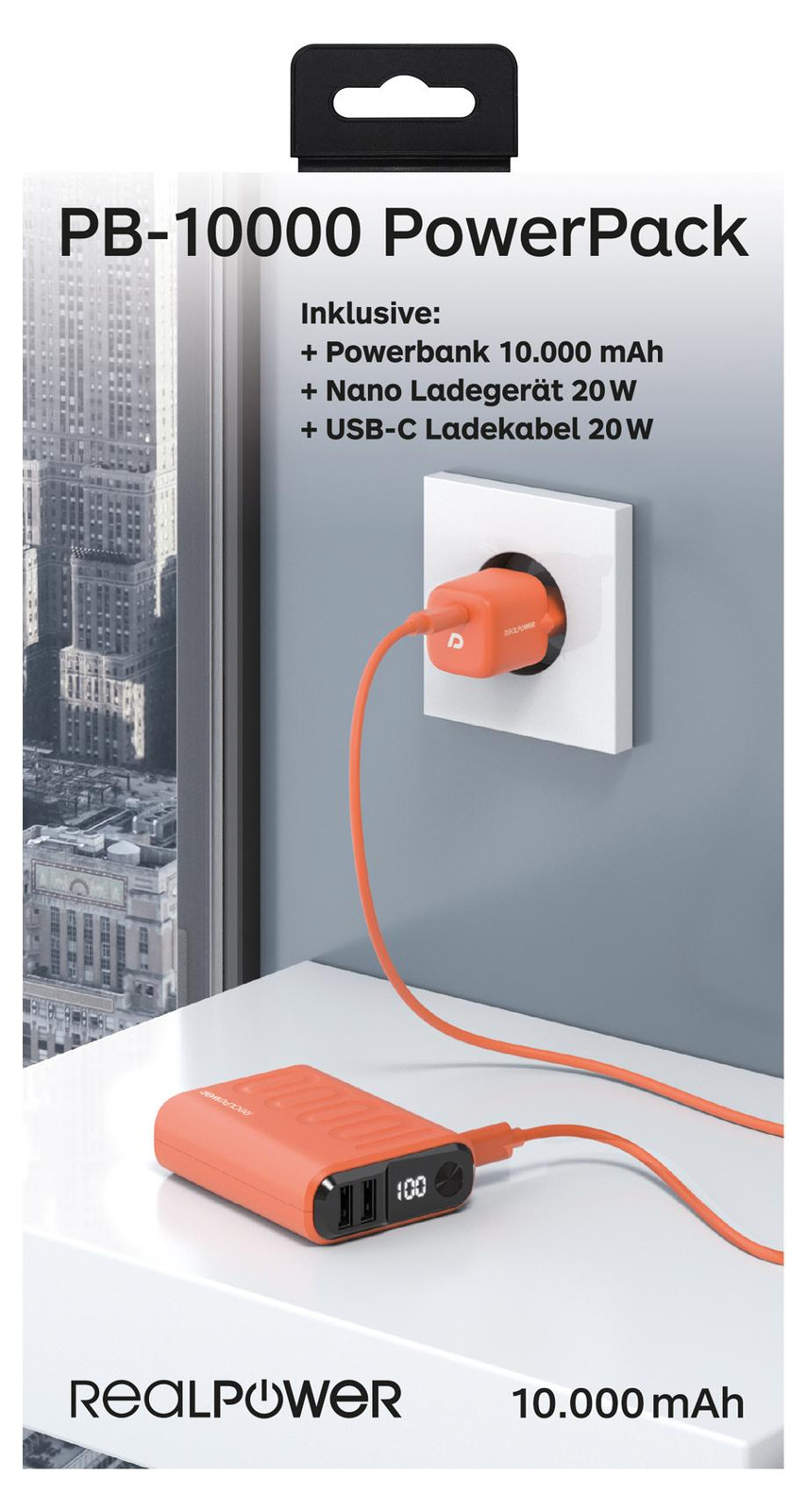 RealPower PB-10000 Powerbank Power Pack Orange