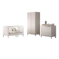 BABYZIMMER SET Keely Kiefer weiß Baby-/Juniorbett Kommode Schrank
