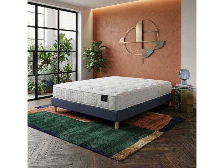 Ensemble matelas hybride ensaches comete h27 sommier bleu