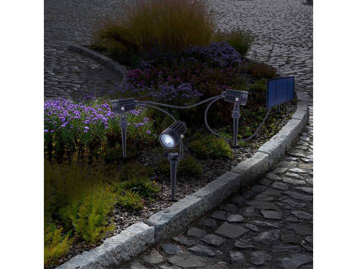 Näve LED-Solar-Erdspießstrahler SPOTI, schwarz, 3er-Set, IP44 dimmbar, schwarz, Metall, Modern, Solarleuchten