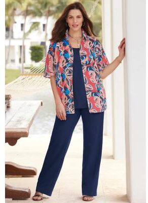 Plus Size Women's Timeless Short Sleeve Blouse by Catherines in Coral Graphic Leaf (Size 4X)
