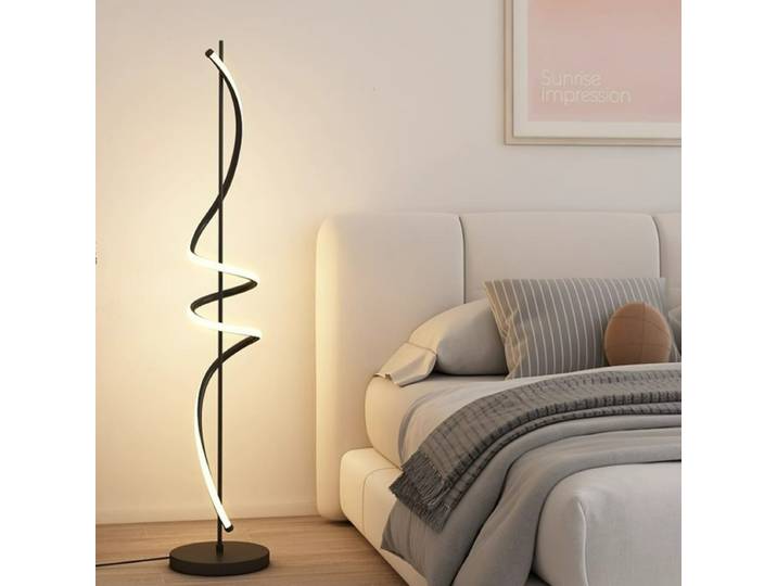 Lampadaire LED Minimaliste Doré et Noir à Lignes Spirales Verticales pour Salon, Chambre, Bureau, Décoration Murale TV