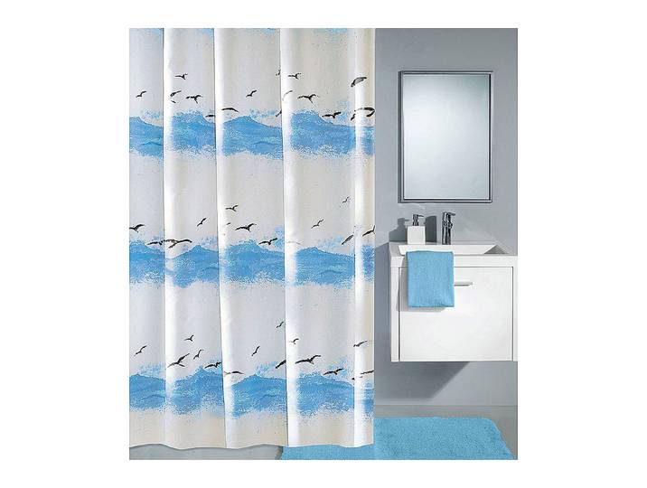 Kleine Wolke Duschvorhang Seaside Blau-Weiss 180 × 180 cm