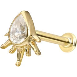 14 Karat Gold Labret mit Innengewinde MOISSANIT-TROPFEN + SONNENSTRAHLEN