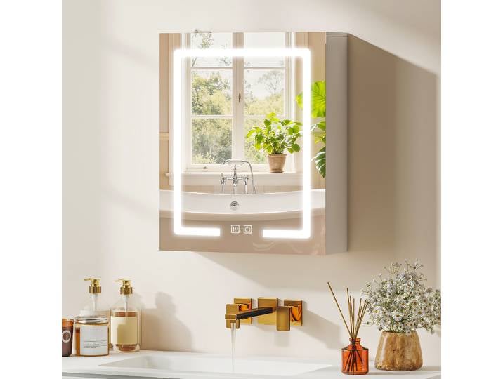 HOMCOM Armoire Murale LED Blanc avec Miroir 50x15x60 cm