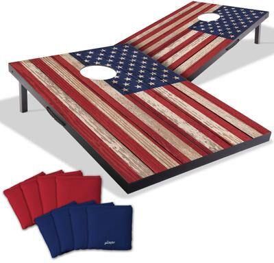 Skip's Garage American Flag USA Stars and Stripes Compact 2x3 Tailgate Cornhole Board Set