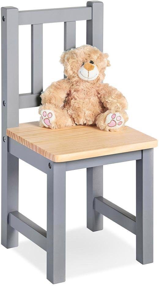 Stuhl PINOLINO "Fenna, grau/natur", grau (grau, natur), Stühle, Kinder, B/H/T: 26cm x 55cm x 26cm, Massivholz, Stuhl, für Kinder, B:26cm H:55cm T:26cm