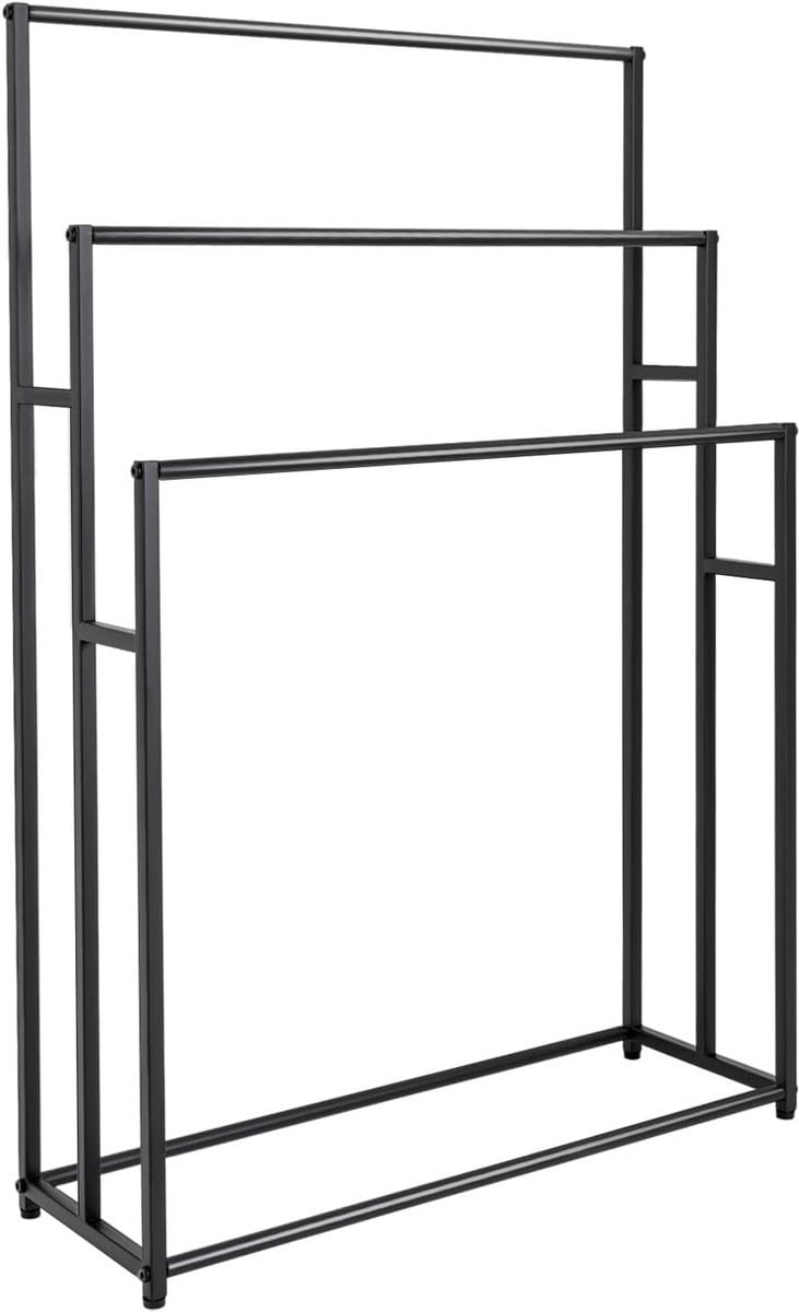 Vrijstaand Handdoekenrek Zwart 3-laags Industriële Stijl Metalen Badkamer Accessoire