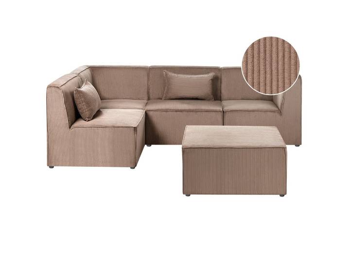 ECKSOFA Modul 4-Sitzer rechtsseitig Sandbeige Cord mit Ottomane Lemvig