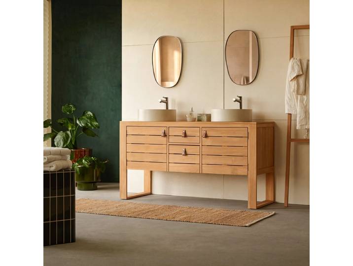 Waschtischunterschrank aus massivem Teakholz 145 cm Minimalys - Natur - Teak