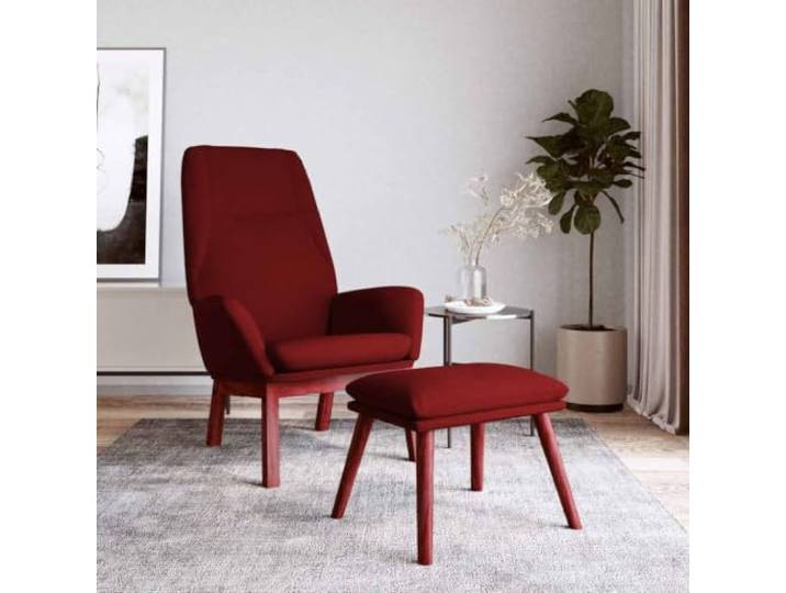 Relaxsessel mit Hocker Weinrot Stoff Kautschukholz-Beine,Metallgestell,atmungsaktiver Stoff,kompakte Größe,Montageanleitung inklusive