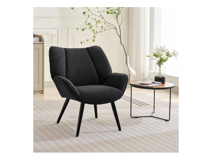 LuxusKollektion Loungesessel Lounge Sessel Cord Flügellehne Tragkraft 130kg Wohnzimmer Dunkelgrau