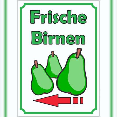 HB-Druck Frische Birnen Aufkleber Hochkant mit Pfeil links A8 (52x74mm)