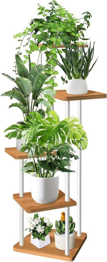 Famanu plantenstandaard 5-laags, metalen hoekplank voor bloempotten, wit