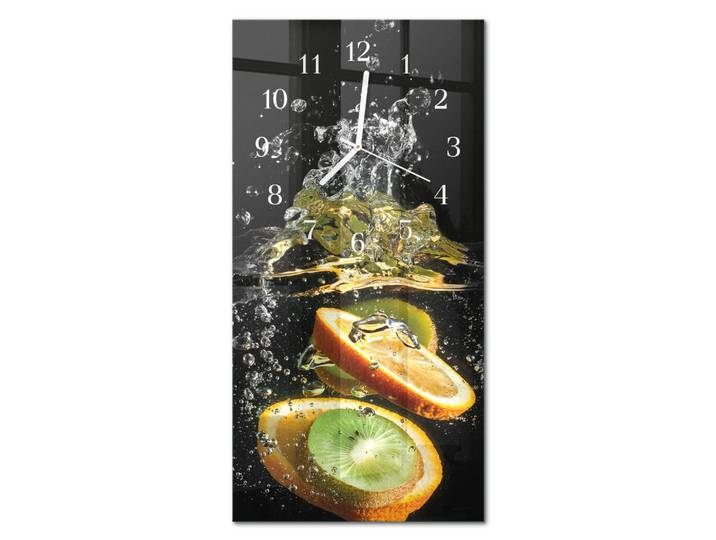 Tulup Wanduhr aus Glas 30x60 cm - Fruchtwasser, Mehrfarbig, Rechteckig, 30x60x0.4 cm, Dekoration, Uhren, Wanduhren