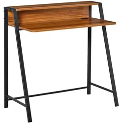 MODFU Schreibtisch Computertisch 84x45x85 cm mit Ablagefach und Kabeldurchlass, MDF und Metallrahmen, Walnuss, kompakt fürs Homeoffice