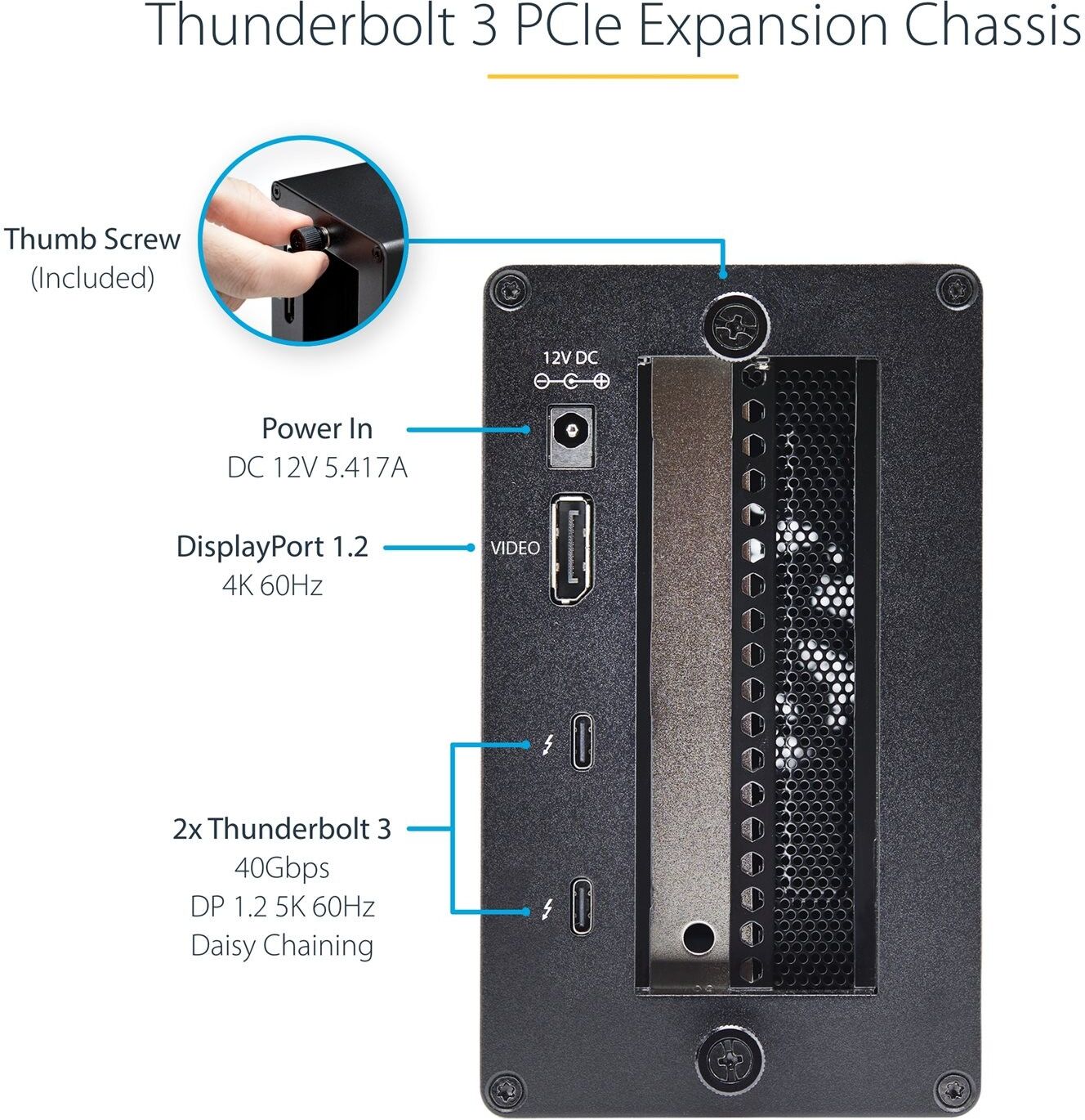 StarTech.com TB31PCIEX16 Thunderbolt 3 PCIe Expansion Chassis, External Enclosure with 1x PCI Express x16 Slot, 5K/4K Output via TB3/DP - System Bus E
