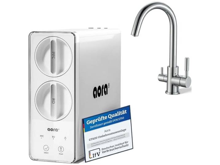 AORA GT600 Umkehrosmoseanlage Untertisch – tankloser Trinkwasserfilter – 8 Stufen Filtration RO System – 3-Wege-Armatur – 3 Sekunden Filterwechsel – Osmoseanlage reines Wasser GIULIA C-Chrom