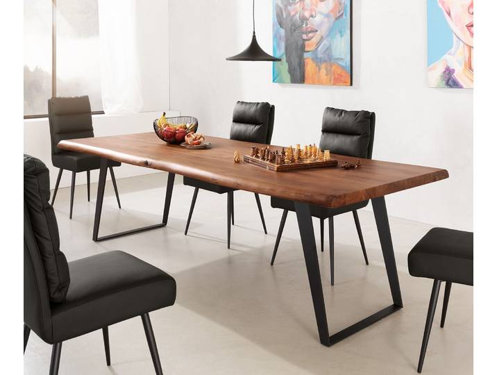 Esstisch Edge 260x100 XL Akazie Braun Metall Schräg Live-Edge, Esstische, Baumkantenmöbel, Massivholzmöbel, Massivholz
