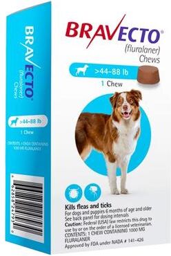 Bravecto For Large Dogs 44-88lbs (Blue) 3 Chews