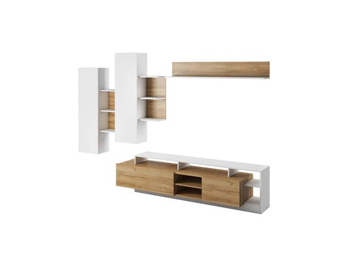 Feldmann-Wohnen Wohnwand Alva Grand Eiche / weiß 190 cm / 17-43 cm / variabel, Braun, 190x168x43 cm, Wohnzimmer, Wohnwände