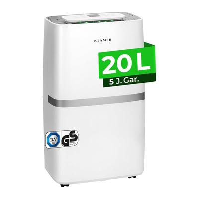 KLAMER Luftentfeuchter elektrisch 20L, 195m³ Luftumwälzung pro Stunde, 420W starker Raumentfeuchter, Entfeuchter mit bis zu 5,5 Liter Fassungsvermögen