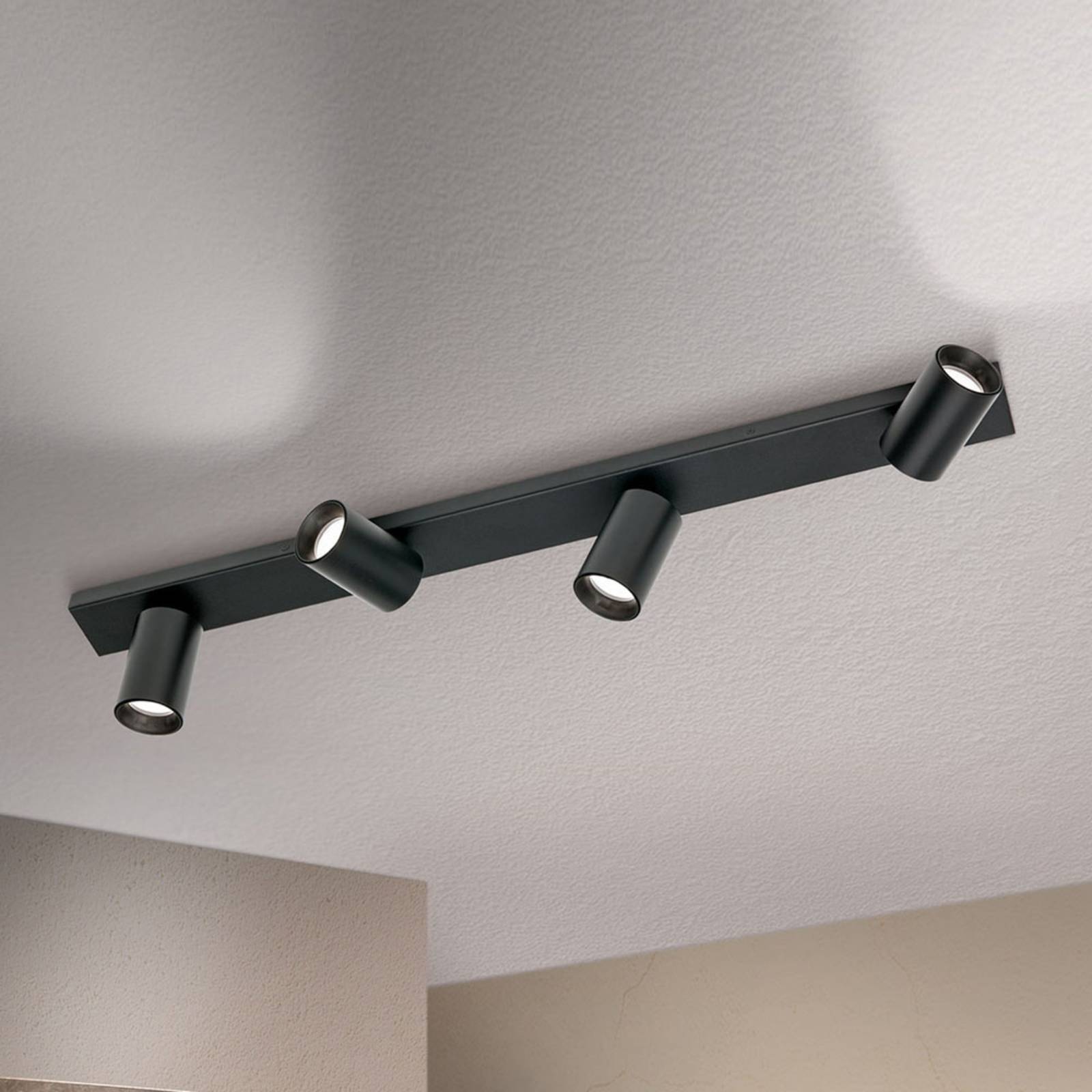 Orion Deckenstrahler Sean vierflammig, schwarz Sean, dimmbar, schwarz, für Wohn- / Esszimmer, Aluminium, Modern, Strahler