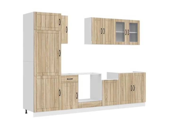 fsahslih 8-TLG. Küchenschrank-Set Lucca Küchenzeile Sonoma-Eiche Modulare Einbauküche aus robustem Holzwerkstoff mit Hängeschränken, Glastür & verstellbaren Füßen für Ihre Küche.