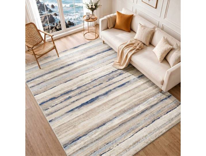 LIVABLISS Tapis de Salon à Poils Courts Doux Scandinave Moderne PANDORA 120x170cm Gris/Bleu