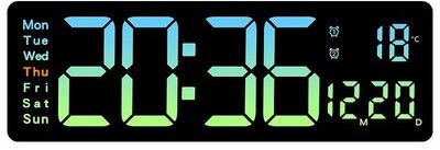 Inspired Deals Smart LED Digital Wall Clock With Remote Control, Countdown Timer & Temperature Display green