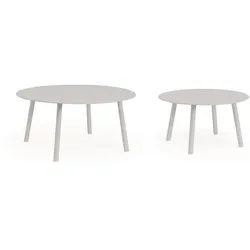 Gartencouchtisch Aminta 2er-Set aus Aluminium, modern, sandfarben, rundes Design