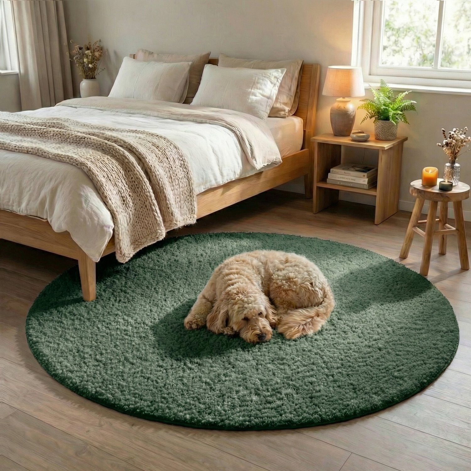NATURL Rond fluffy vloerkleed Bobby Groen Ø 200 cm