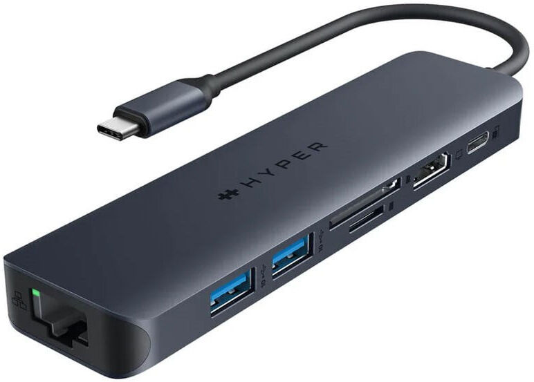 Hyper HyperDrive Ecosmart 7-i-1 USB-C Hub m. USB-A / USB-C / HDMI / Ethernet / SD- & MicroSD-Kort - Grå