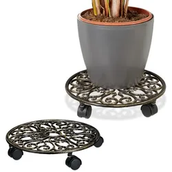 Relaxdays Pflanzenroller 2er Set Gusseisen Gold,Schwarz